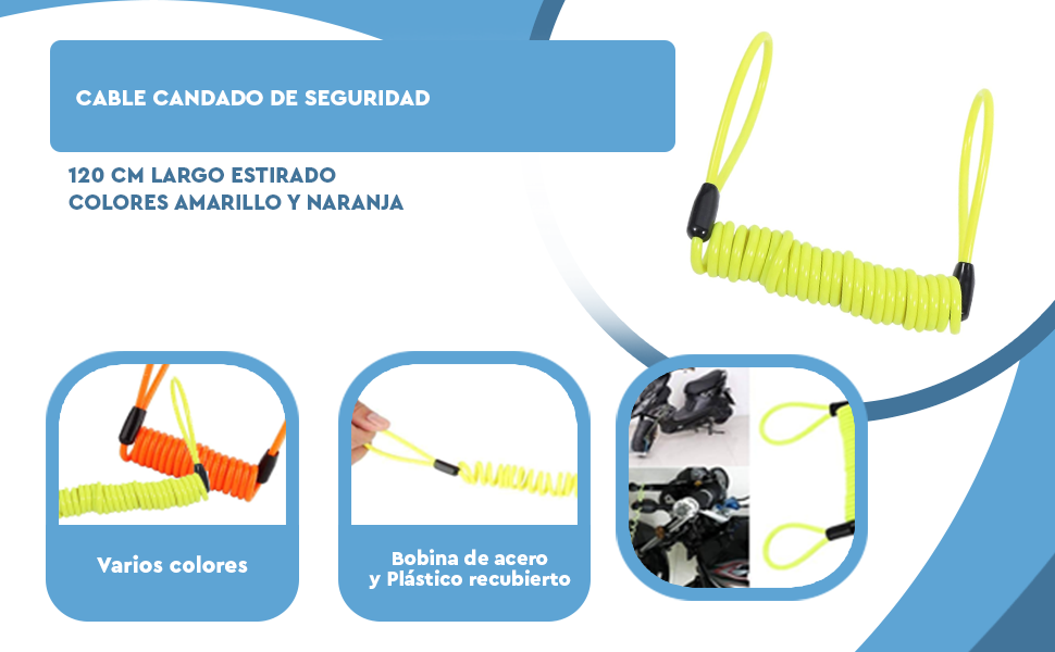 Banner - Cable candado de Moto Scooter Bicicleta 1.2 Metros amarillo