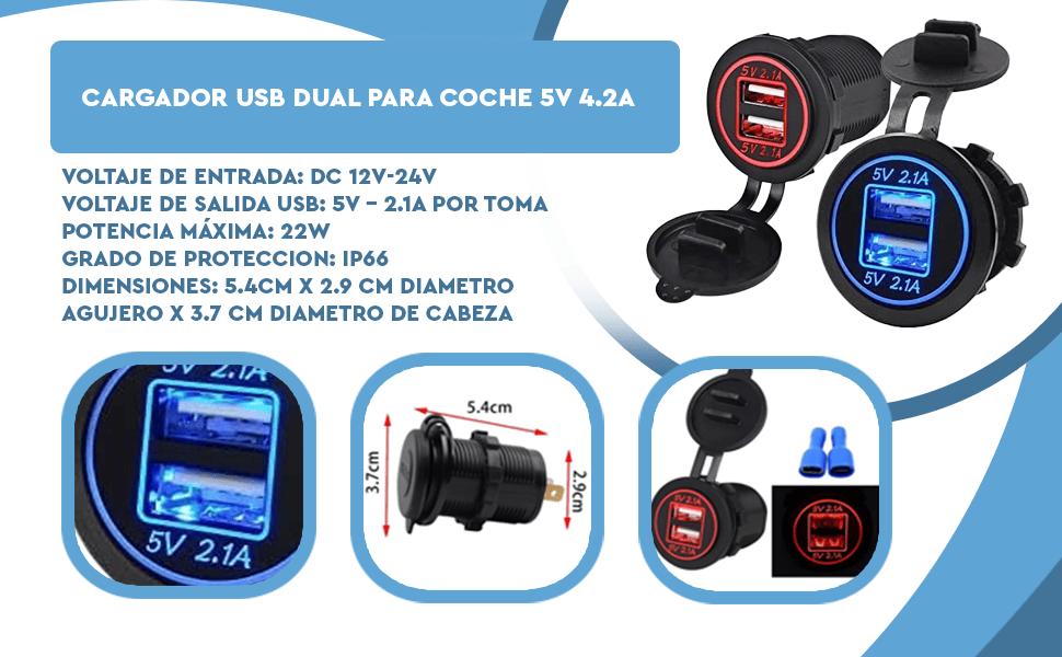 Banner - Cargador USB dual para coche 5V 4.2A luz rojo