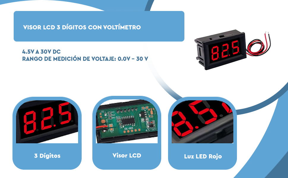 Banner - Visor LCD 3 digitos con voltimetro 0-30V Rojo