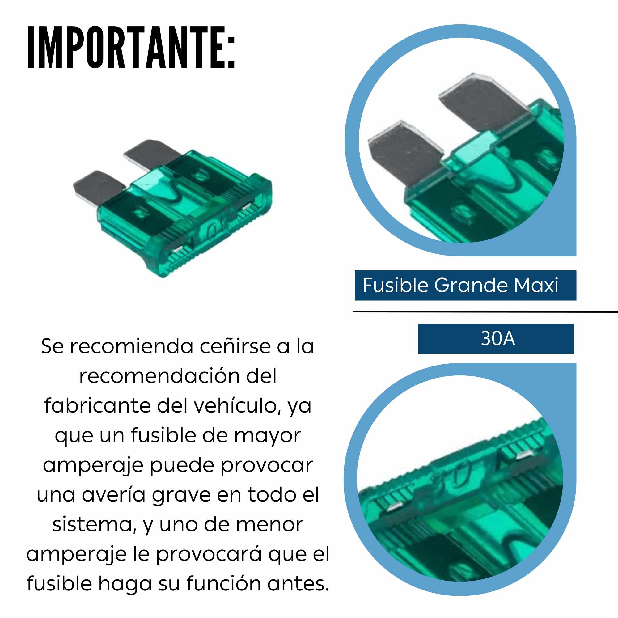 Fusible para vehiculo 30A 32V DC grande maxi verde - imagen 3