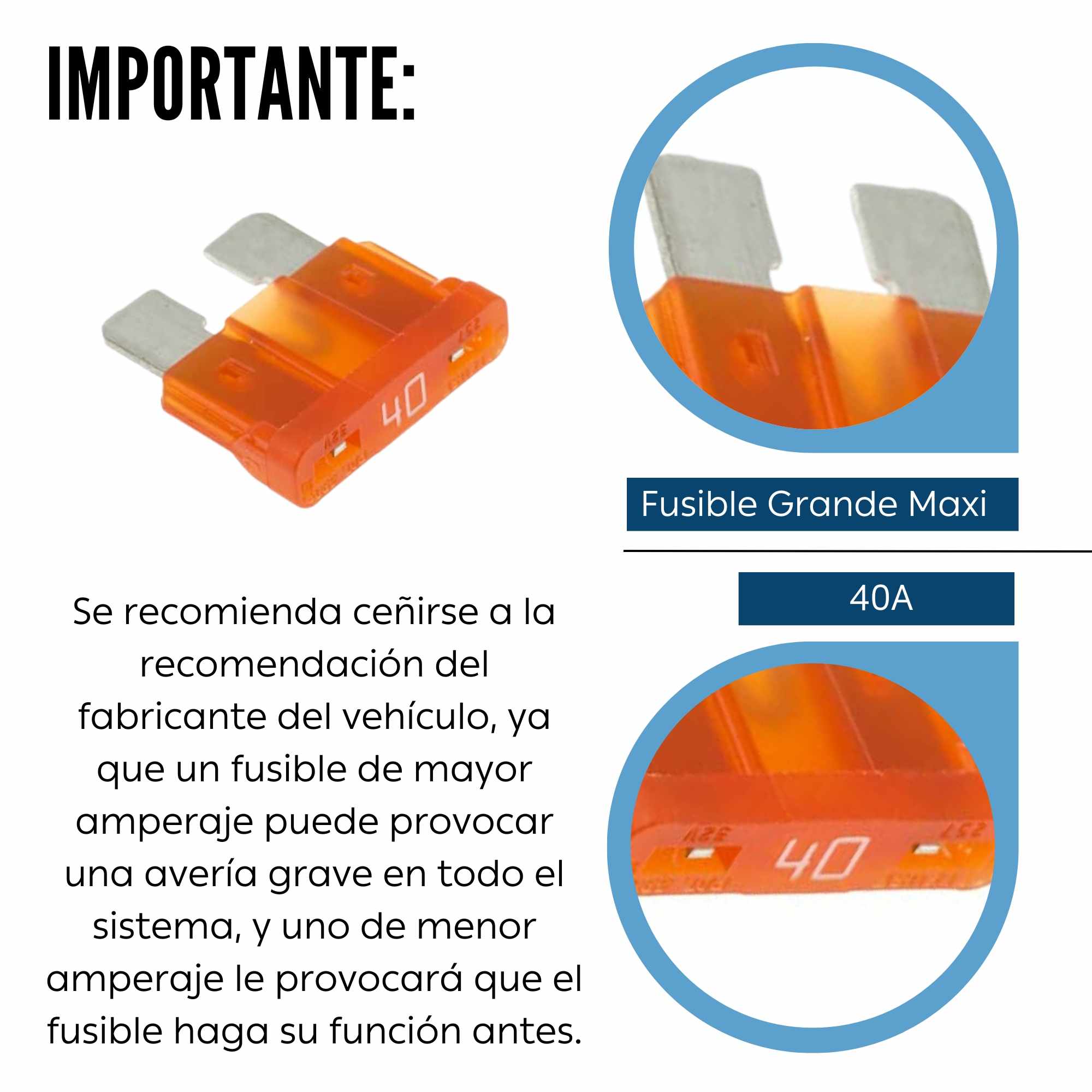 Fusible para vehiculo 40A 32V DC grande maxi naranja - imagen 4