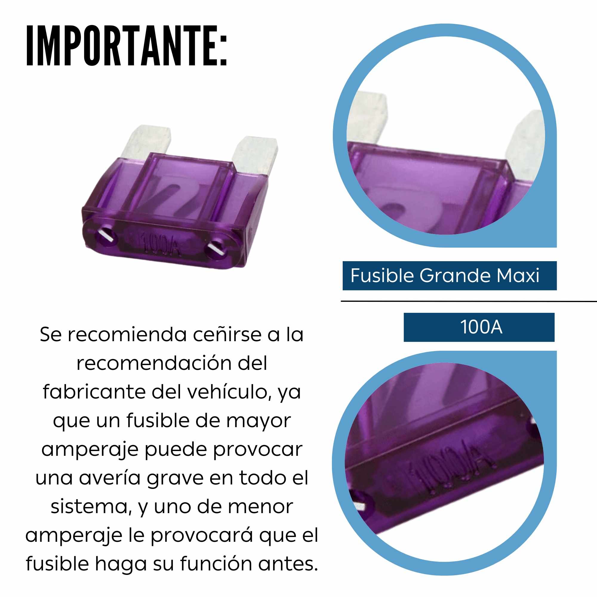 Fusible para vehiculo 100A 32V DC grande maxi violeta - imagen 5
