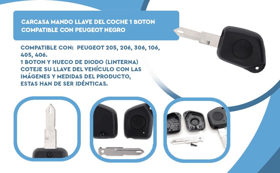 Banner - Carcasa mando llave del coche 1 boton compatible con peugeot negro
