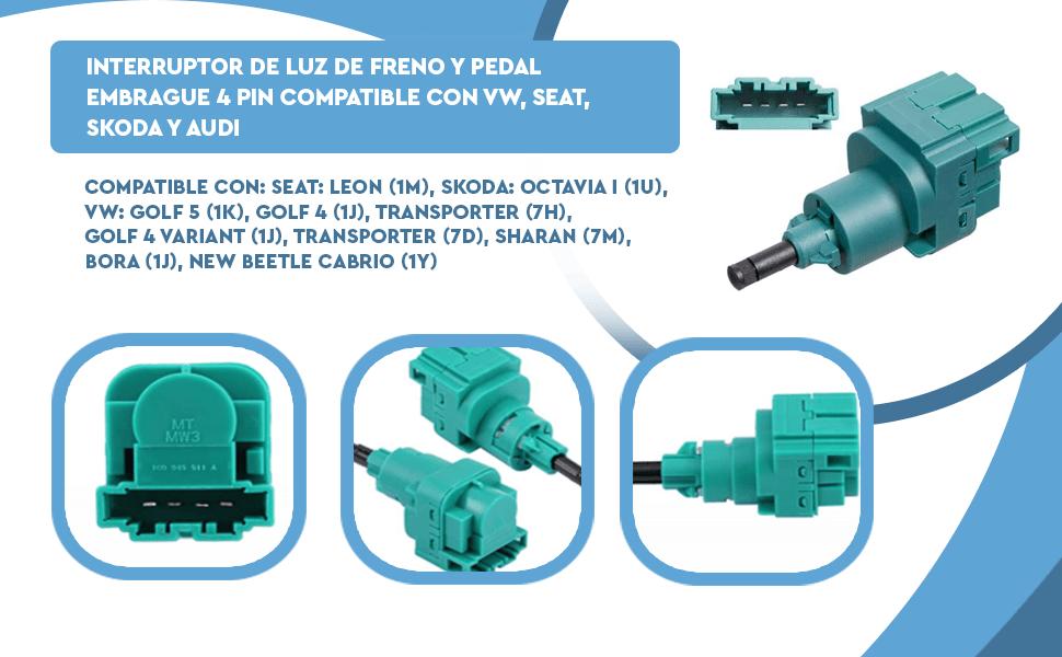 Banner - Interruptor de luz de freno y pedal embrague 4 pin compatible con  VW , Seat, Skoda y Audi