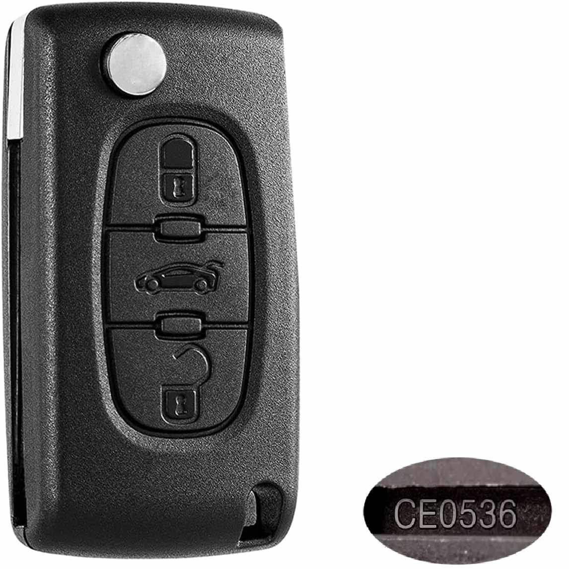 Carcasa mando llave del coche 3 botones compatible con peugeot y citroen negro v2 - imagen 1