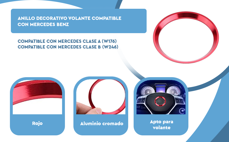 Banner - Anillo decorativo volante compatible con Mercedes rojo