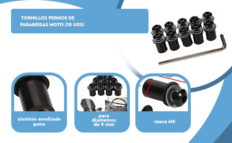 Banner - Tornillos pernos de Parabrisas Moto (10 uds) negro