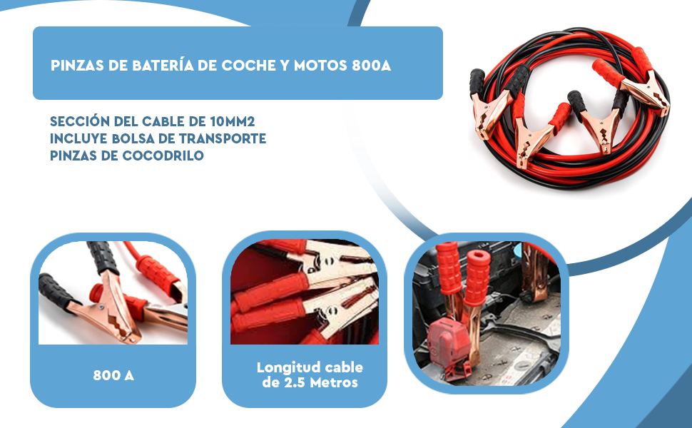 Banner - Pinzas de bateria de Coche y Motos 2.5 M rojo-negro 800 A