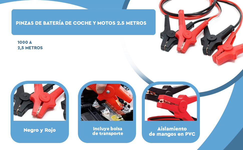 Banner - Pinzas de bateria de Coche y Motos 2.5 M rojo-negro 1000 A
