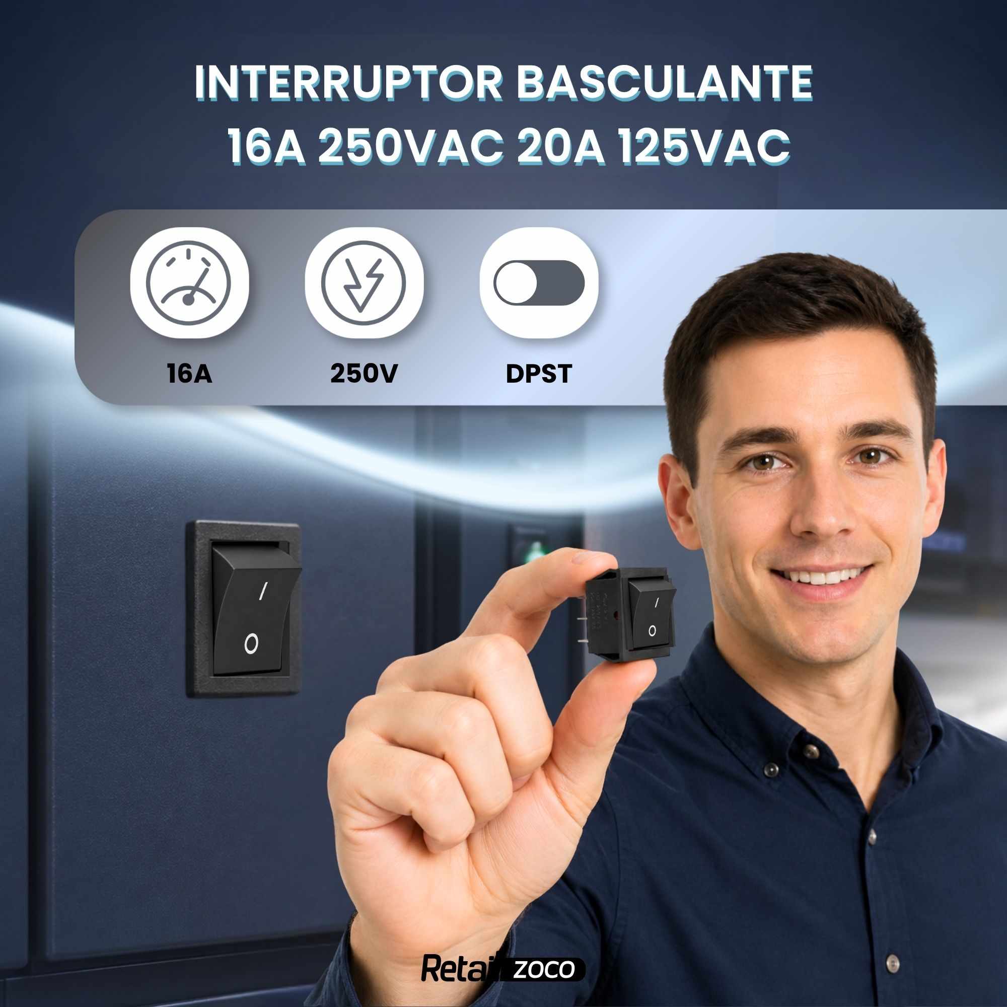 Interruptor basculante DPST ON/OFF 4 pin 16A negro - imagen 2