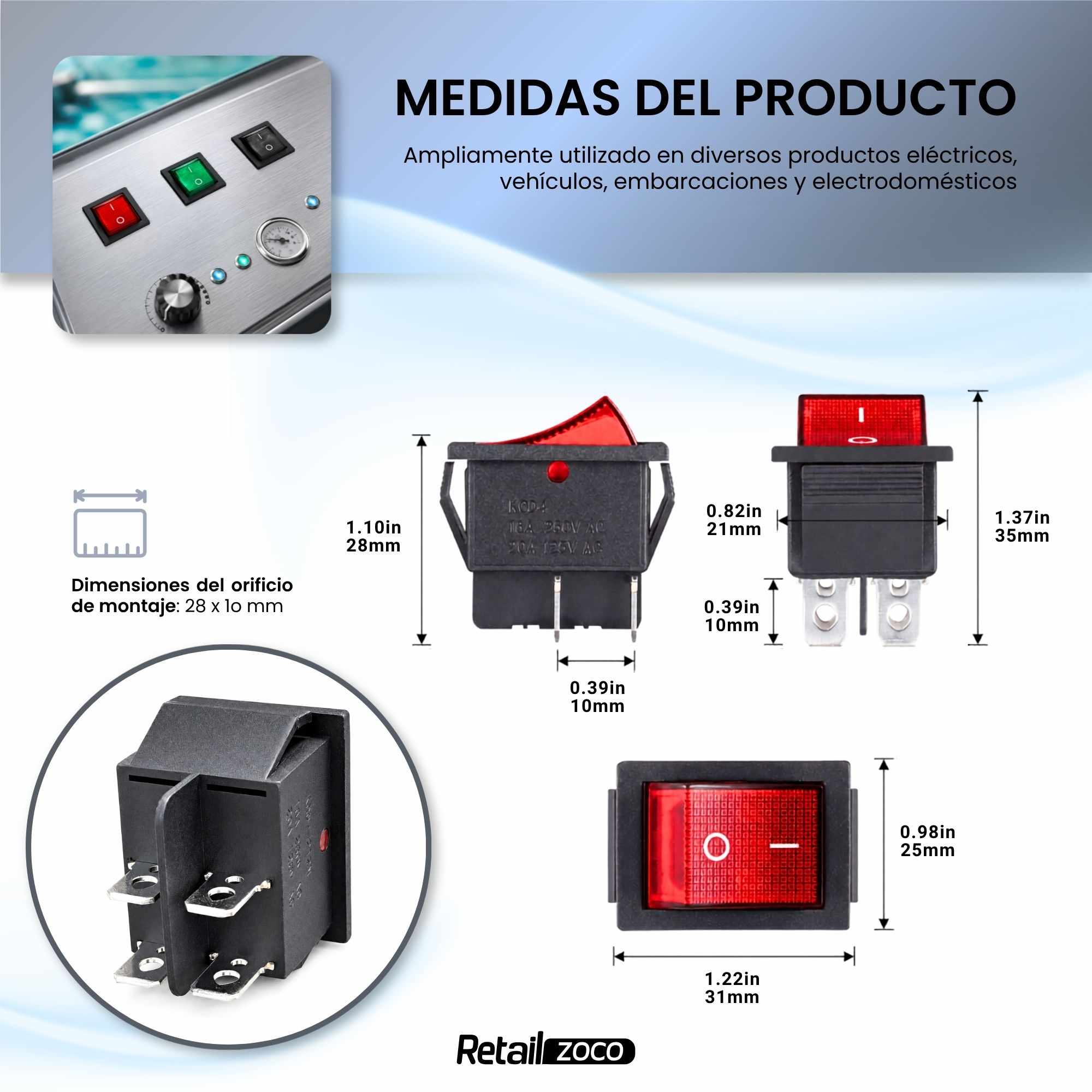 Interruptor basculante DPST ON/OFF 4 pin 16A negro - imagen 5