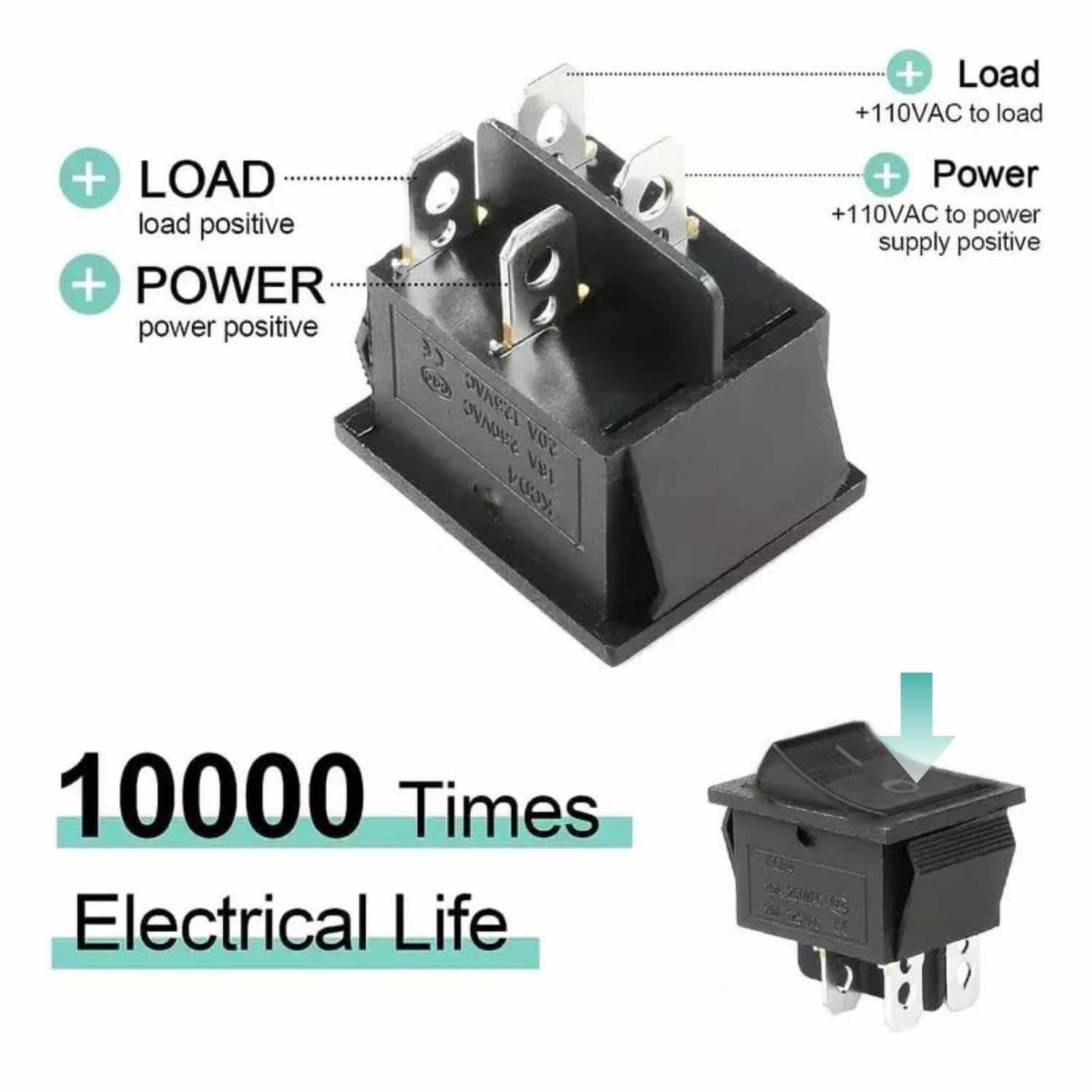 Interruptor basculante DPST ON/OFF 4 pin 16A negro - imagen 4