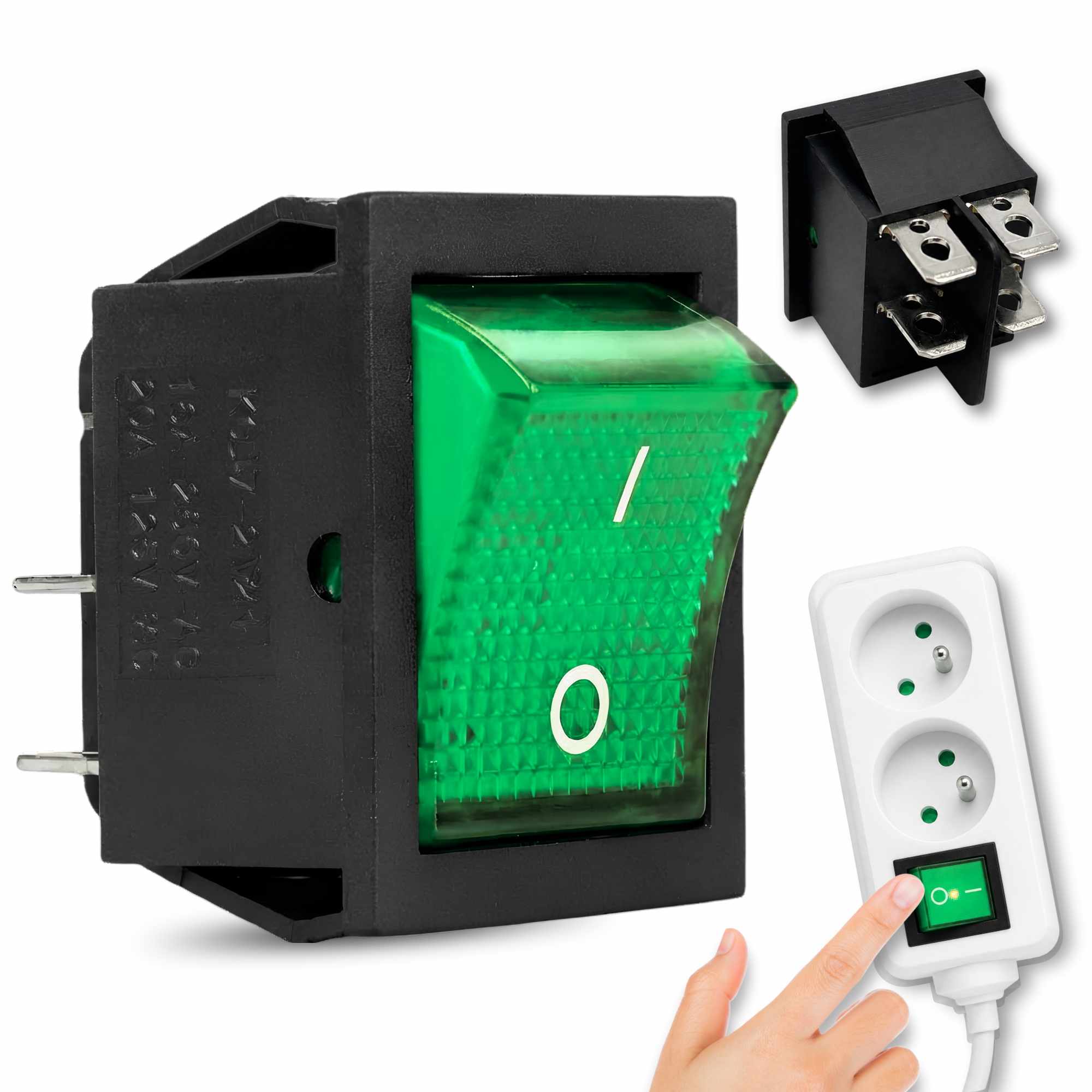 Interruptor basculante DPST ON/OFF 4 pin 16A verde - imagen 1