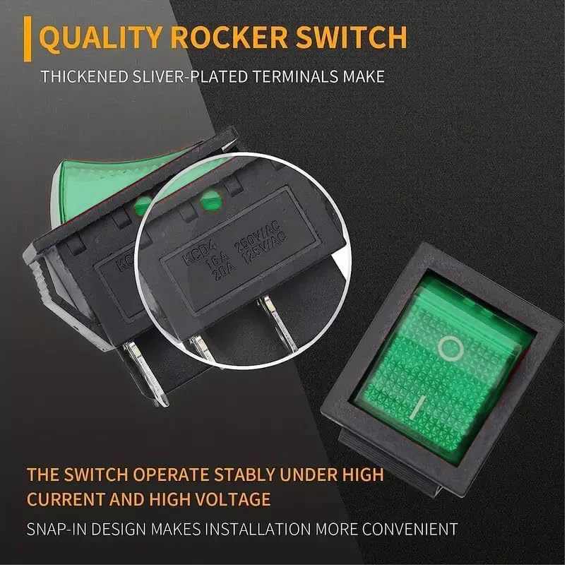 Interruptor basculante DPST ON/OFF 4 pin 16A verde - imagen 6