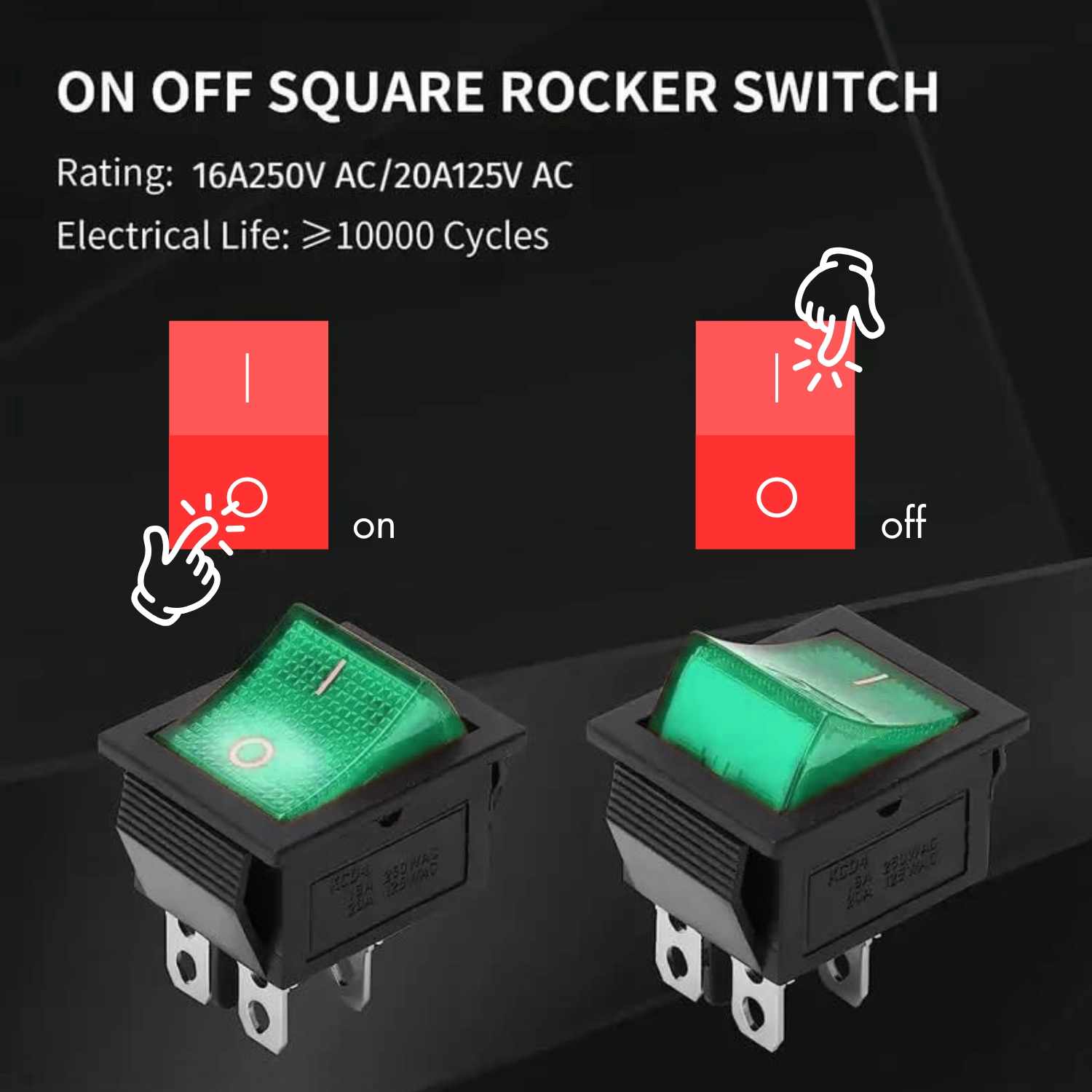 Interruptor basculante DPST ON/OFF 4 pin 16A verde - imagen 2