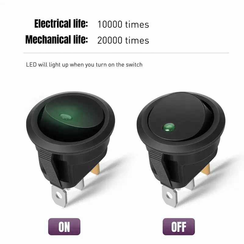 Interruptor redondo basculante de 3 vias ON/OFF 20 A con luz verde - imagen 5