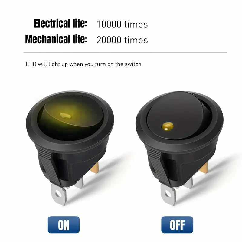 Interruptor redondo basculante de 3 vias ON/OFF 20 A con luz amarillo - imagen 6