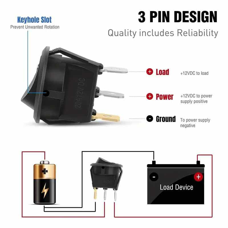 Interruptor redondo basculante de 3 vias ON/OFF 20 A con luz blanco - imagen 6