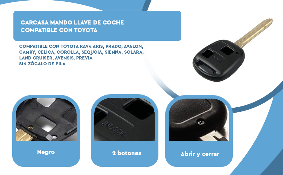 Banner - Carcasa mando llave de coche 2 botones compatible con Toyota negro
