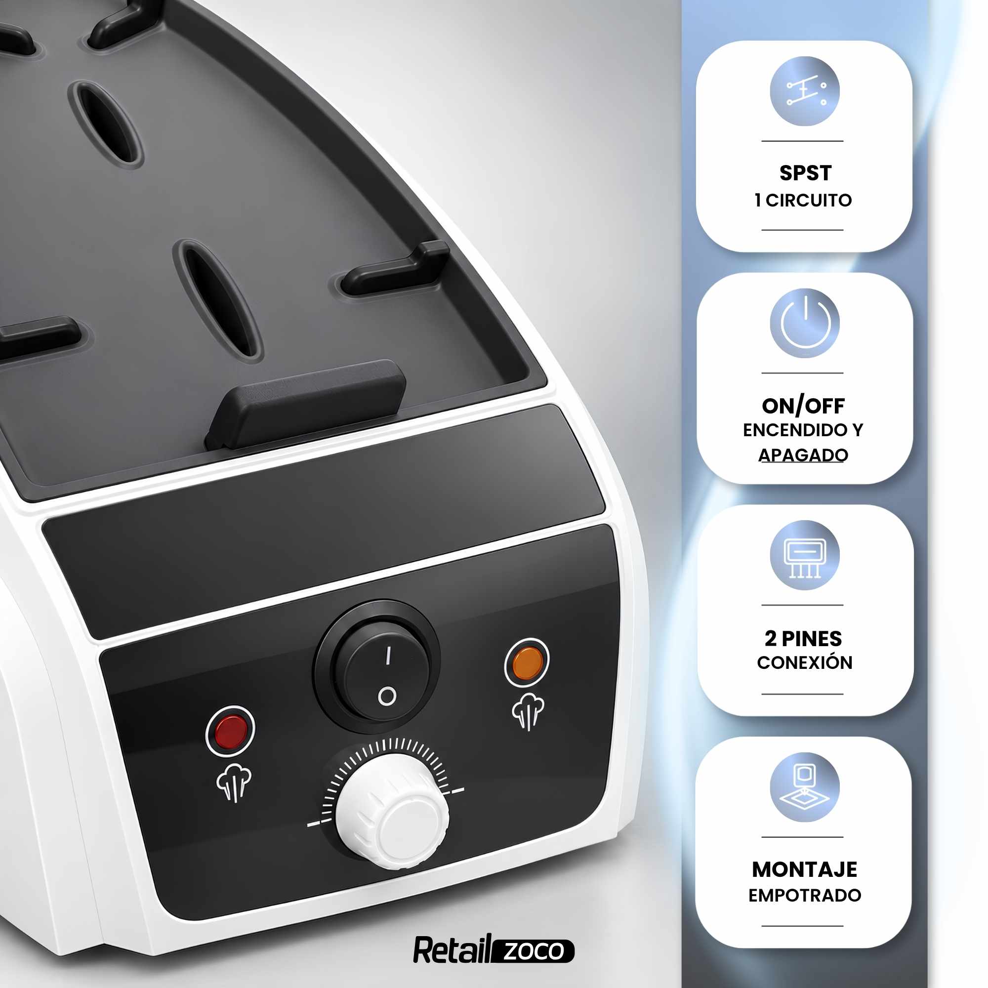 Interruptor redondo basculante de 2 vias ON/OFF 6A negro - imagen 2