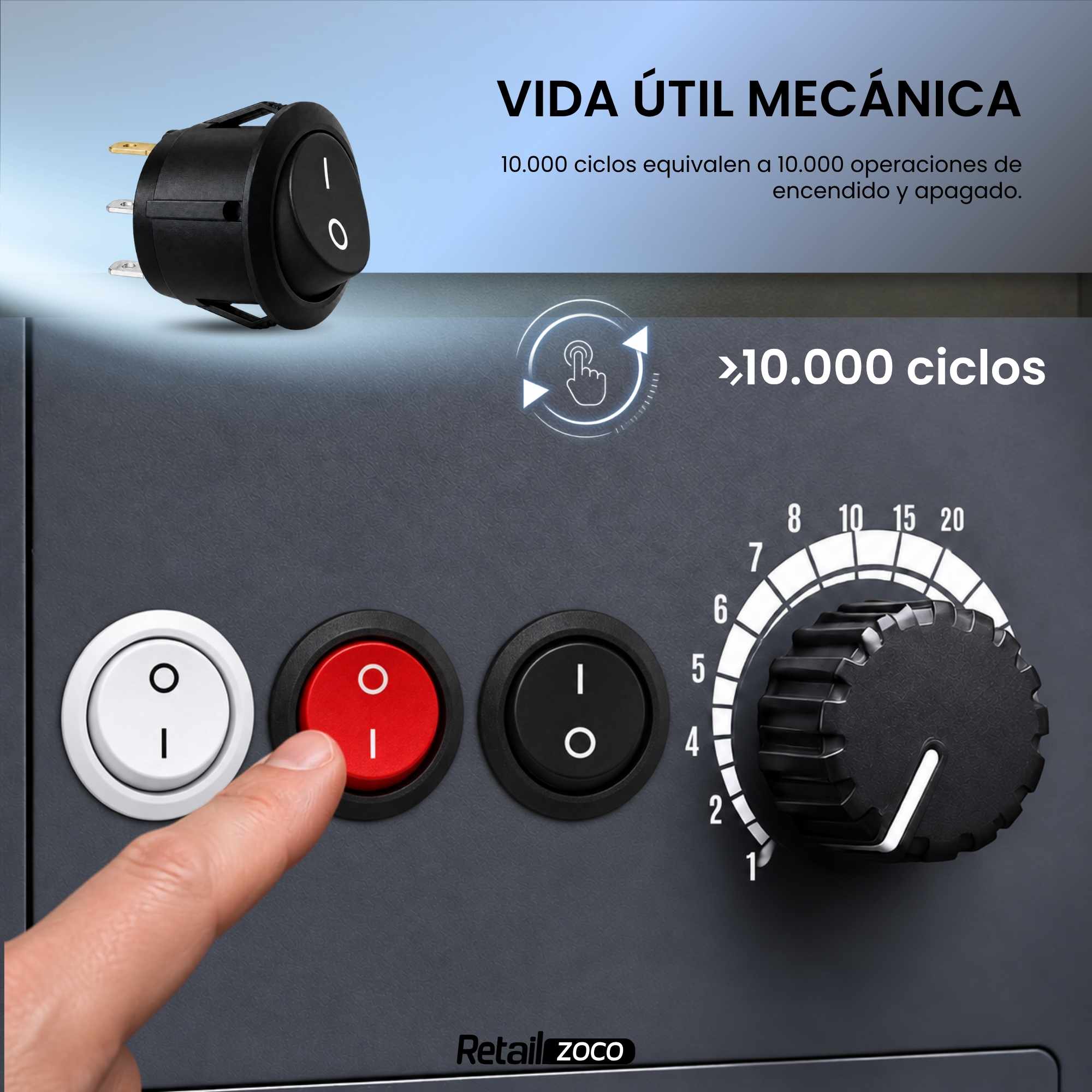 Interruptor redondo basculante de 2 vias ON/OFF 6A negro - imagen 5