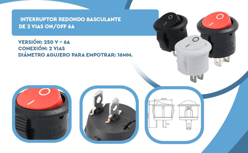 Banner - Interruptor redondo basculante de 2 vias ON/OFF 6A negro