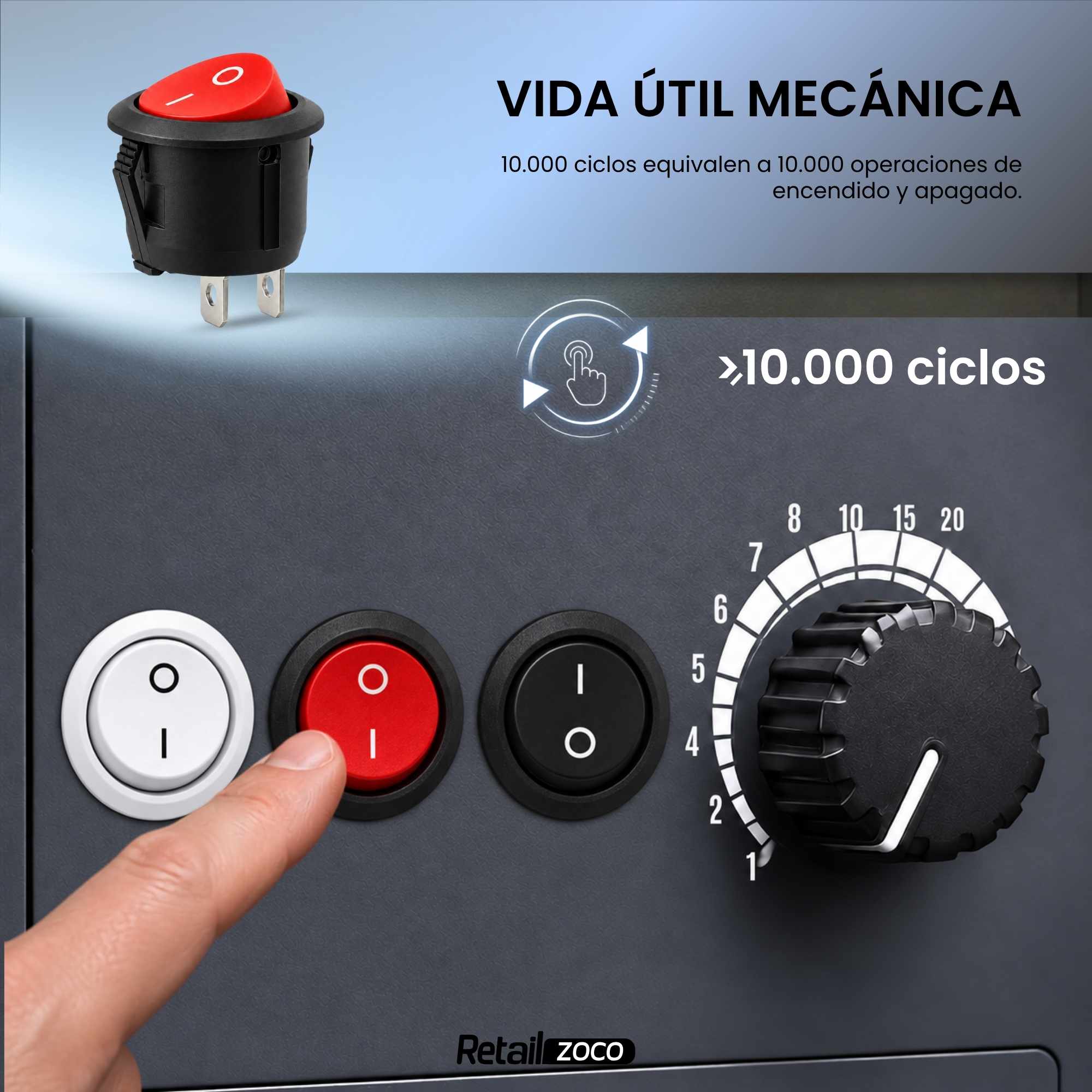 Interruptor redondo basculante de 2 vias ON/OFF 6A rojo - imagen 4