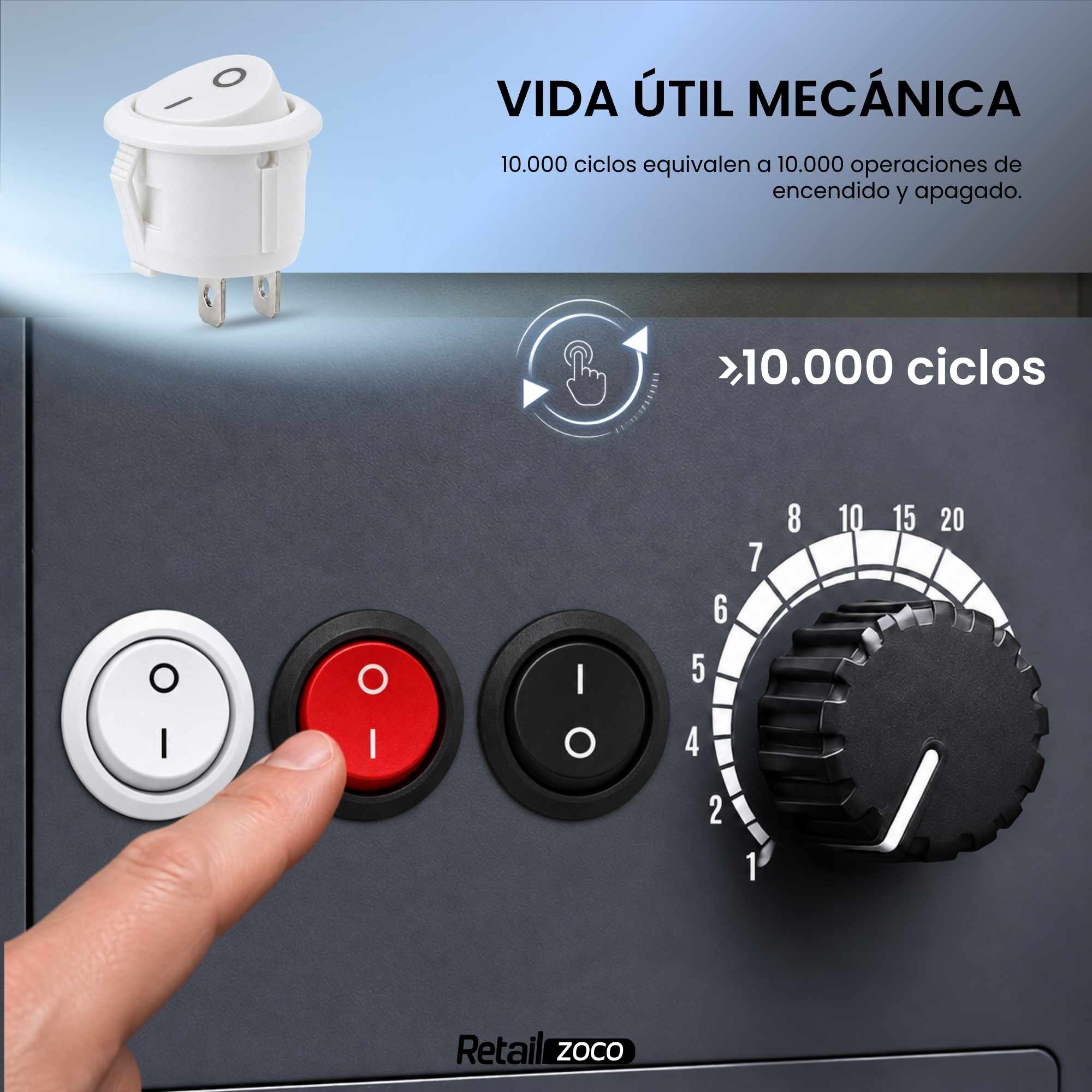 Interruptor redondo basculante de 2 vias ON/OFF 6A blanco - imagen 5