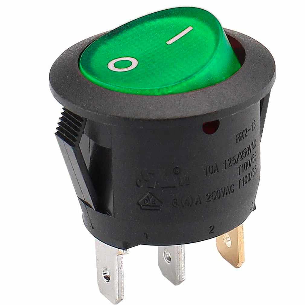 Interruptor redondo basculante de 3 vias ON/OFF 6A verde