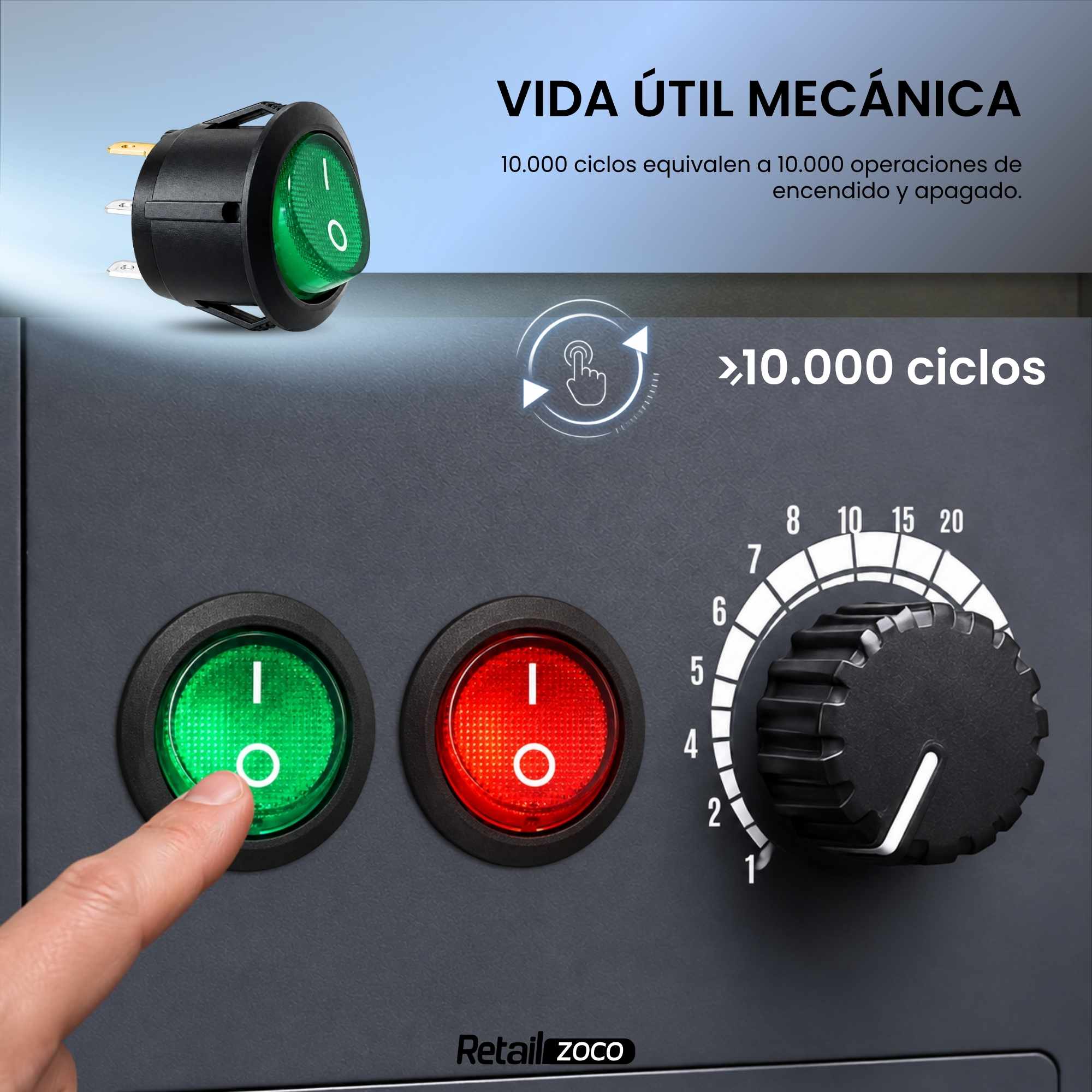 Interruptor redondo basculante de 3 vias ON/OFF 6A verde - imagen 5
