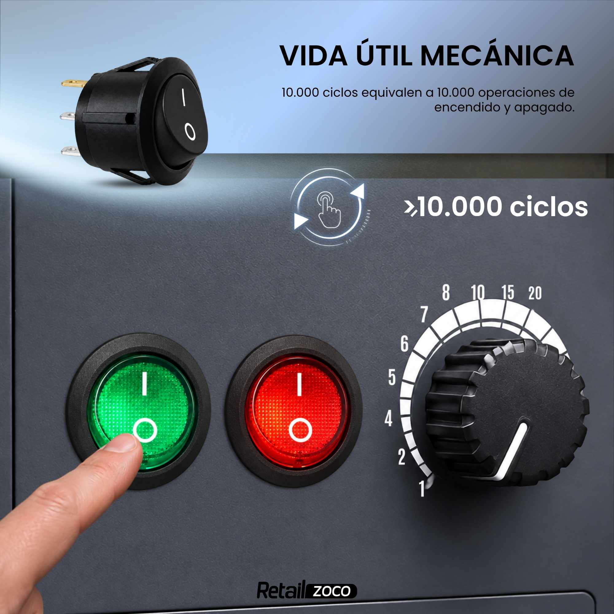Interruptor redondo basculante de 3 vias ON/OFF 6A Negro - imagen 6