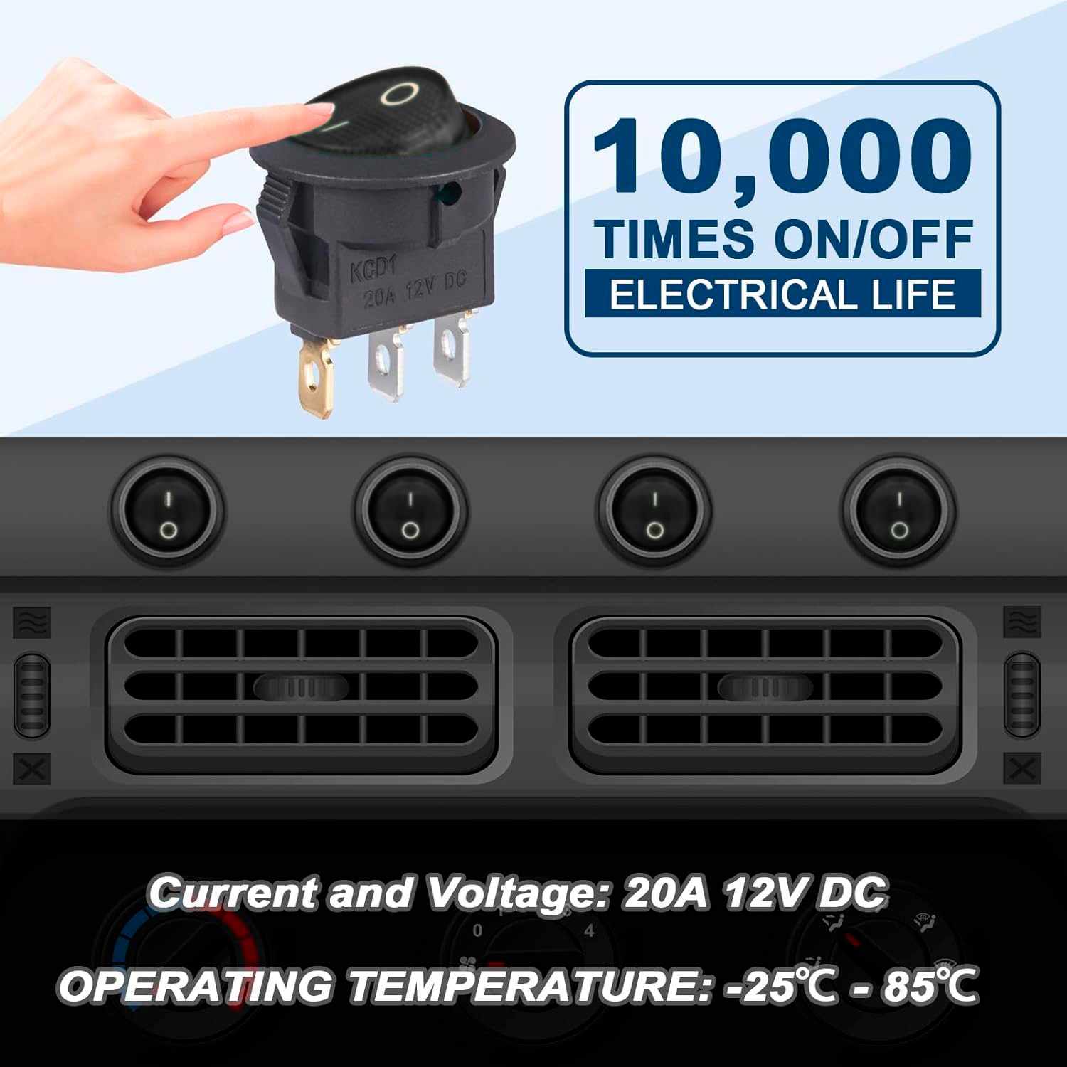 Interruptor redondo basculante de 3 vias ON/OFF 6A Negro - imagen 3