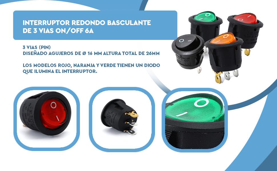 Banner - Interruptor redondo basculante de 3 vias ON/OFF 6A Negro