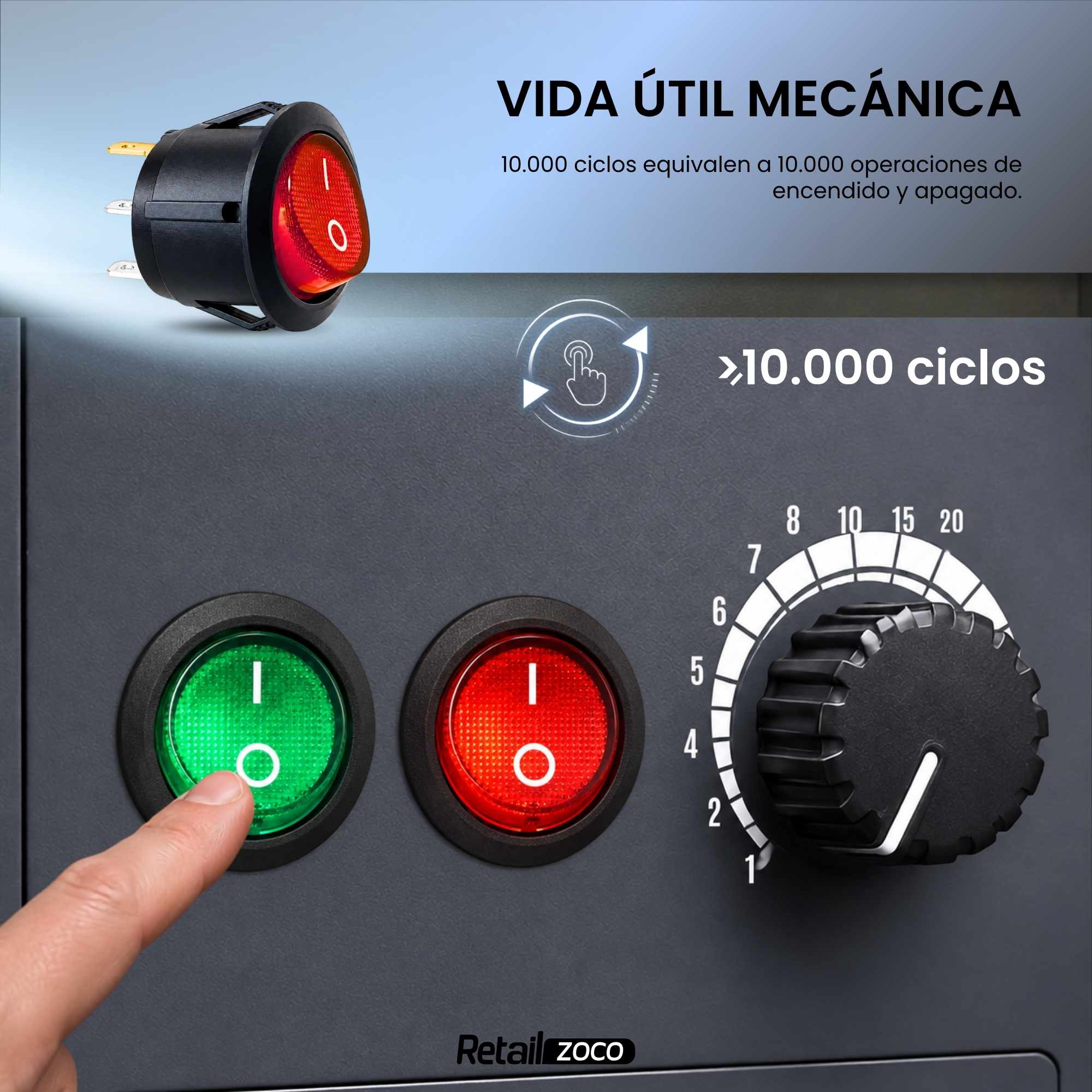 Interruptor redondo basculante de 3 vias ON/OFF 6A Rojo - imagen 6