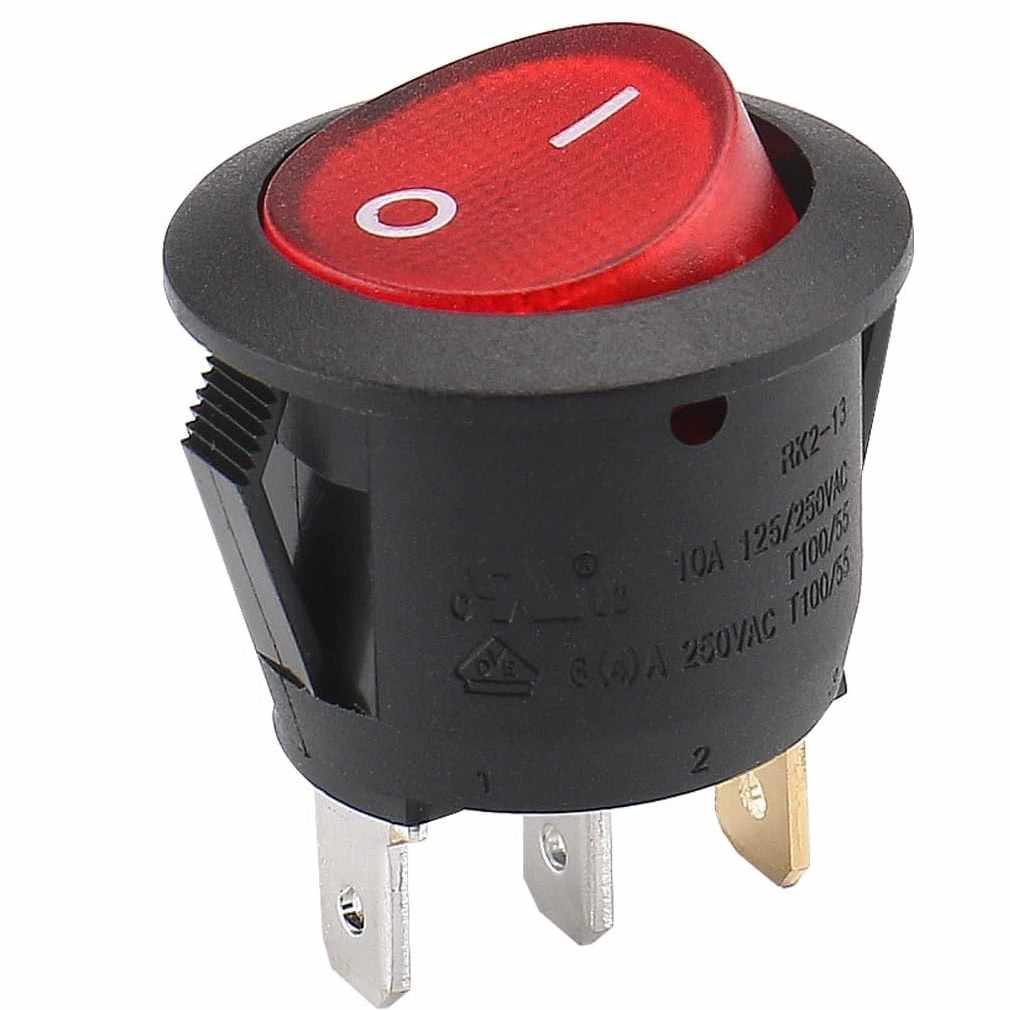 Interruptor redondo basculante de 3 vias ON/OFF 6A Rojo