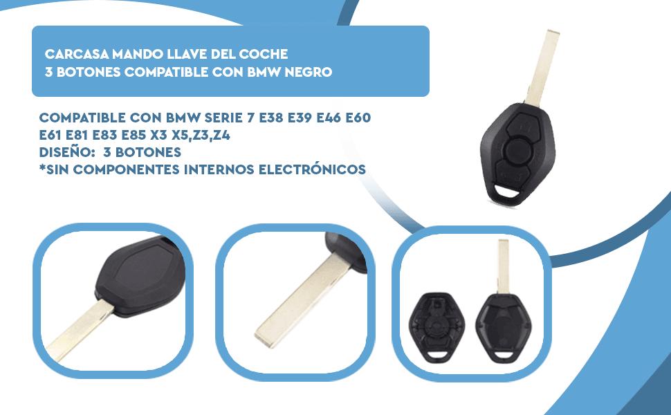 Banner - Carcasa mando llave del coche 3 botones compatible con BMW negro