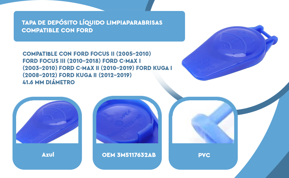 Banner - Tapa de deposito liquido limpiaparabrisas Compatible con Ford azul