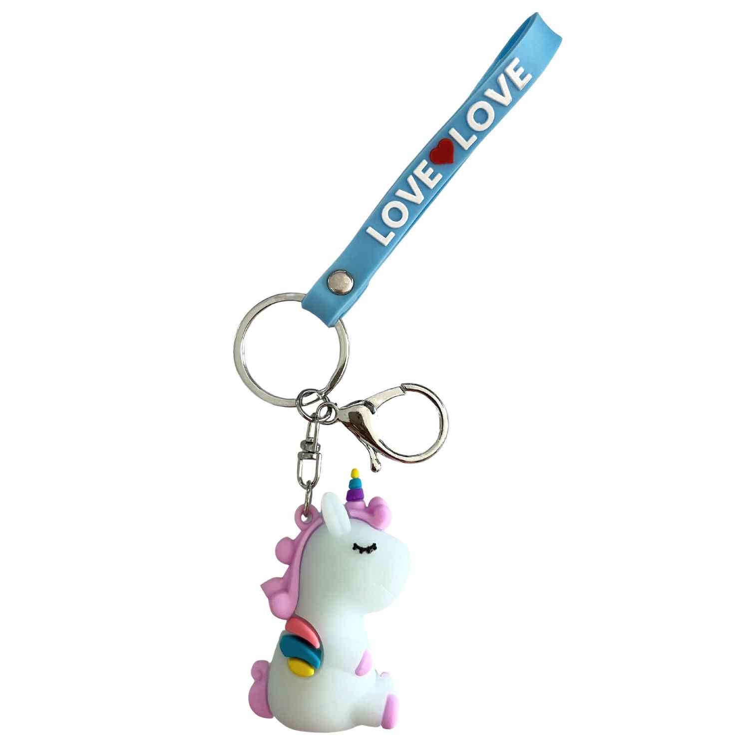 Llavero unicornio con colgante love azul - imagen 1