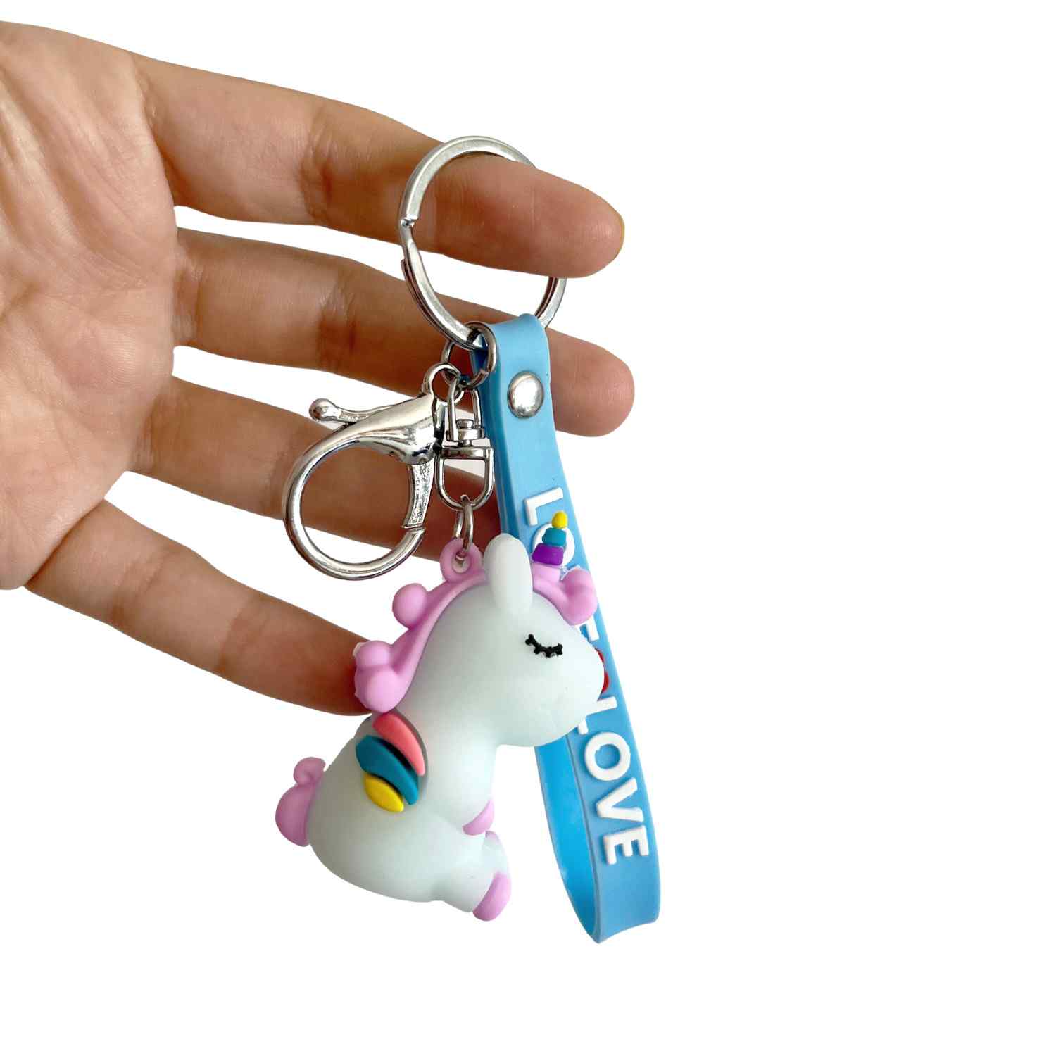 Llavero unicornio con colgante love azul - imagen 3
