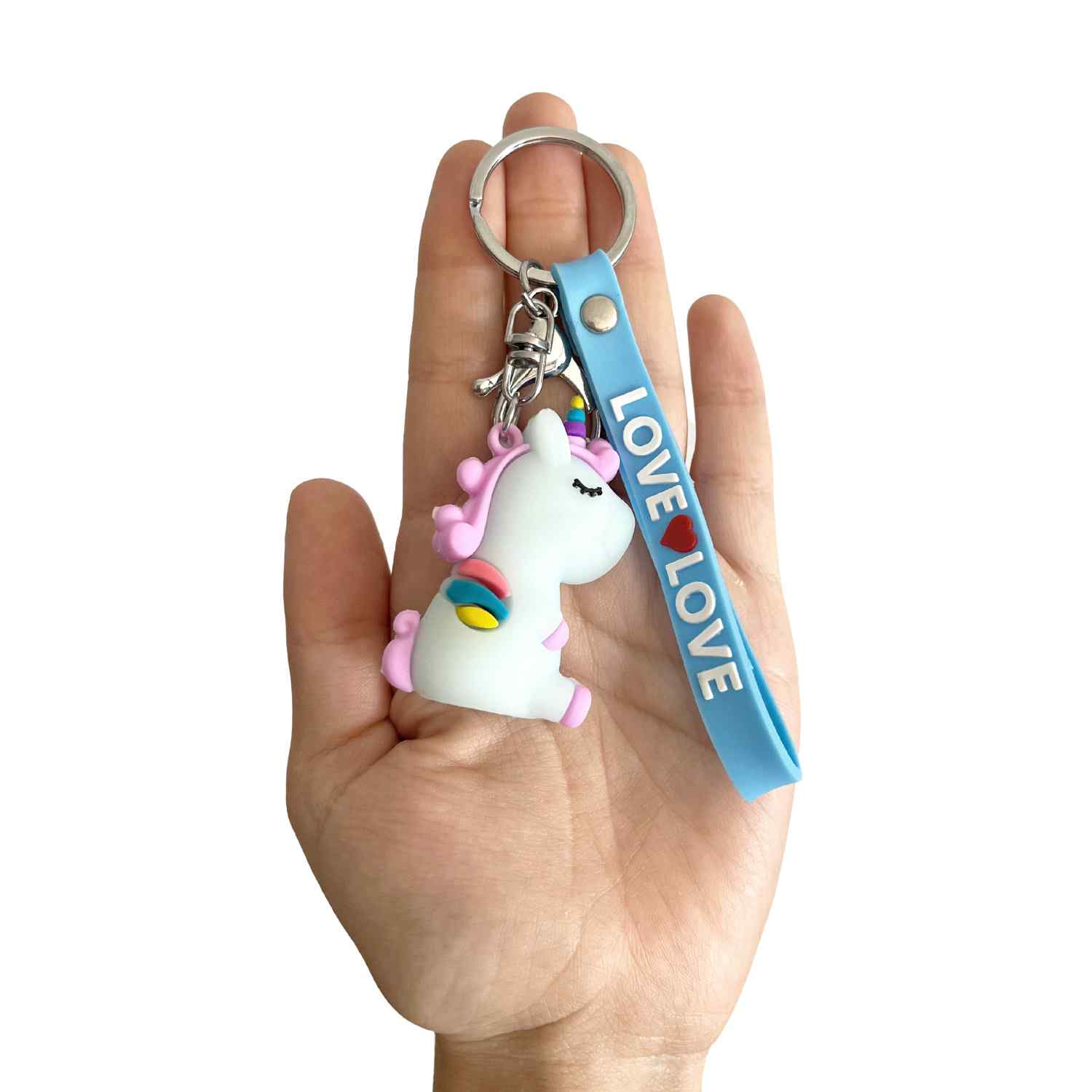 Llavero unicornio con colgante love azul - imagen 4