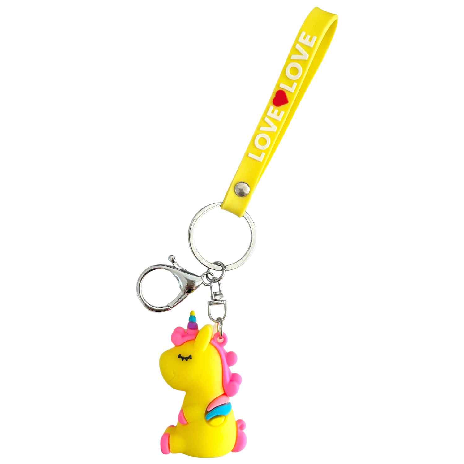 Llavero unicornio con colgante love amarillo