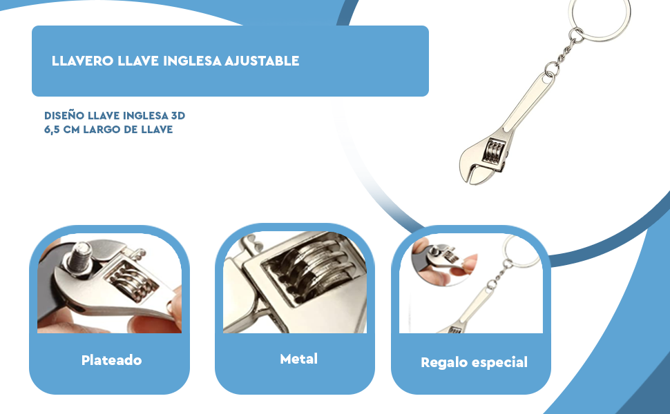 Banner - Llavero Llave Inglesa ajustable, Diseño ajustable, Herramienta, Colgante para llaves Mini, Mecánico, Souvenir, Metálico