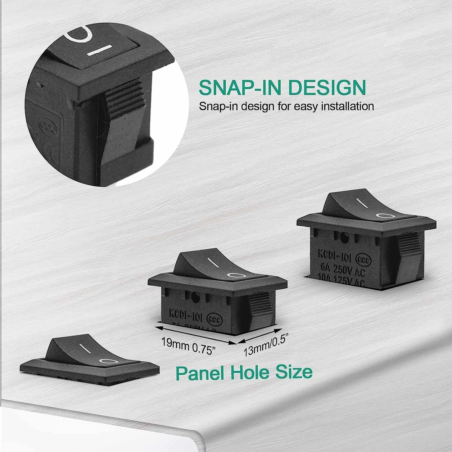 Interruptor universal 2 pin on-off 6A 250VAC - 10A 125VAC - imagen 2