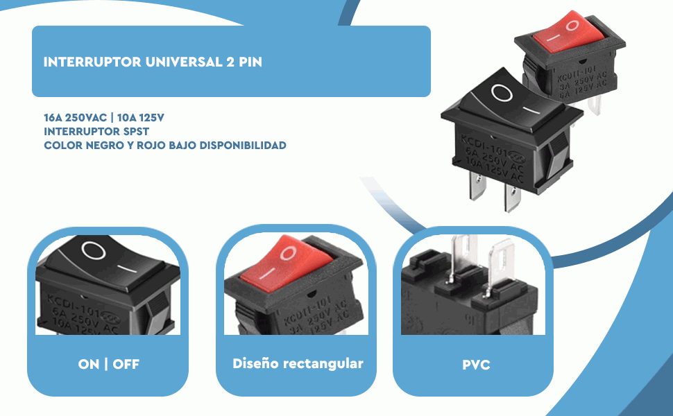 Banner - Interruptor universal 2 pin on-off 6A 250VAC - 10A 125VAC