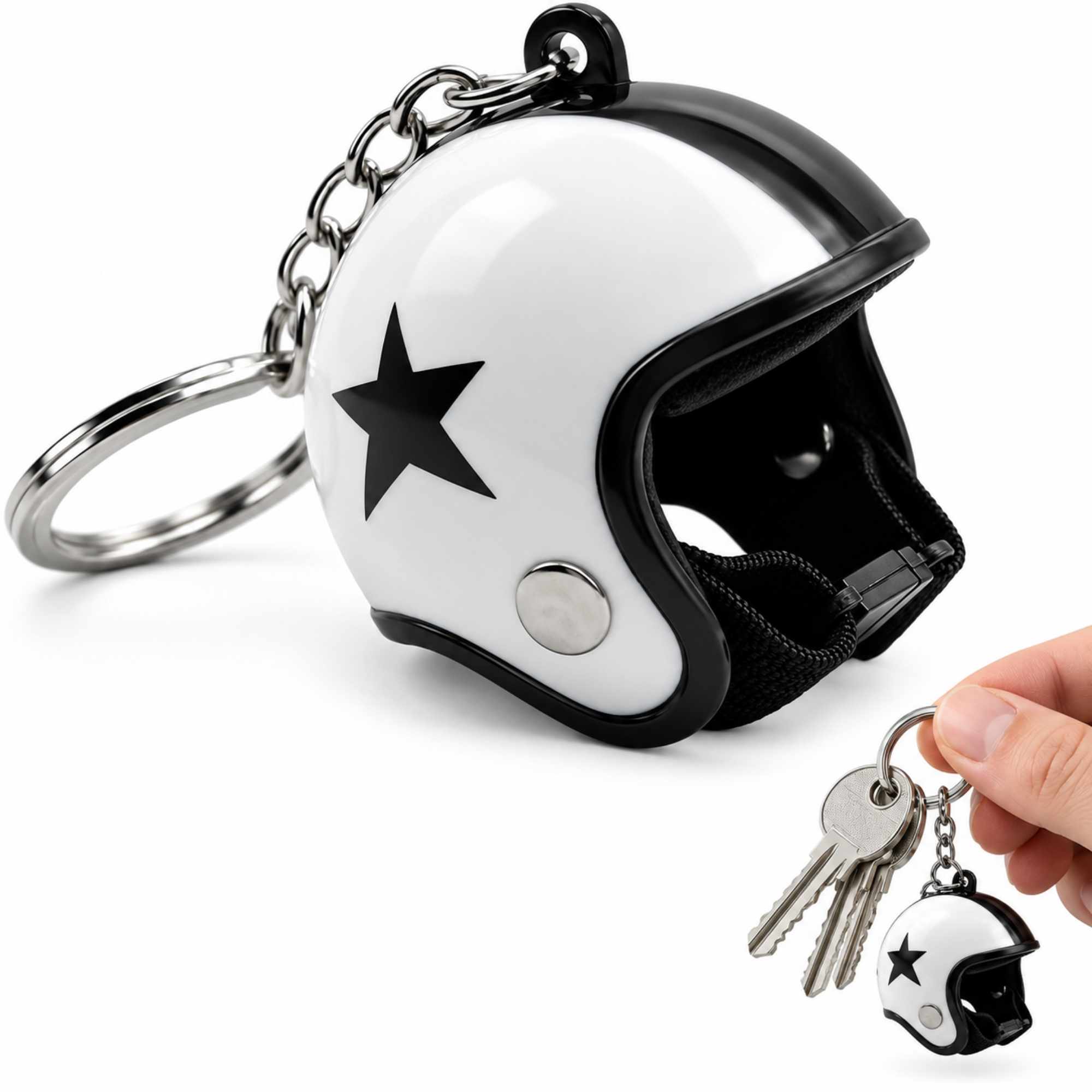 Llavero casco de moto colgante blanco negro