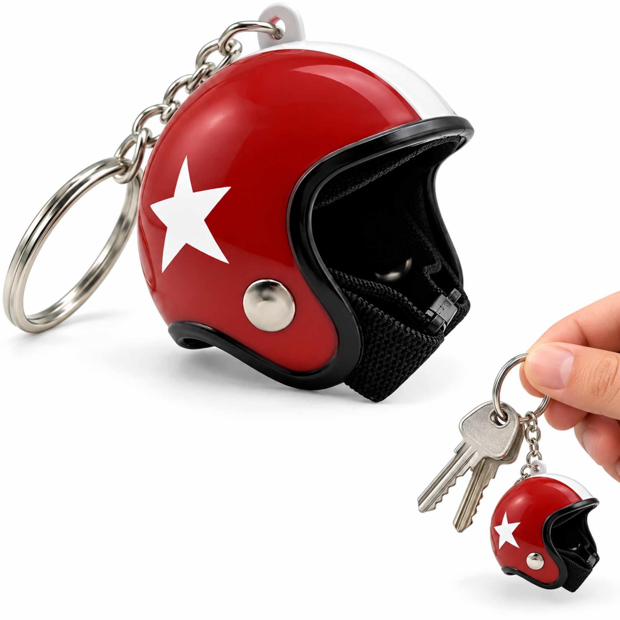Llavero casco de moto colgante rojo blanco - imagen 1