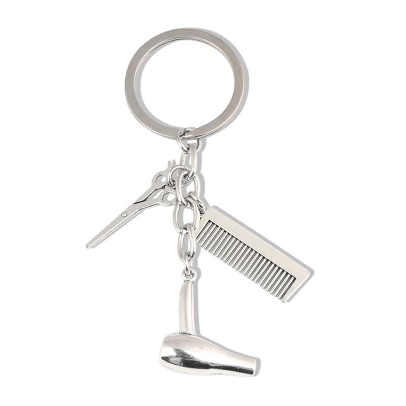 Llavero peluquero tijera peine secador mini metalico - imagen 1
