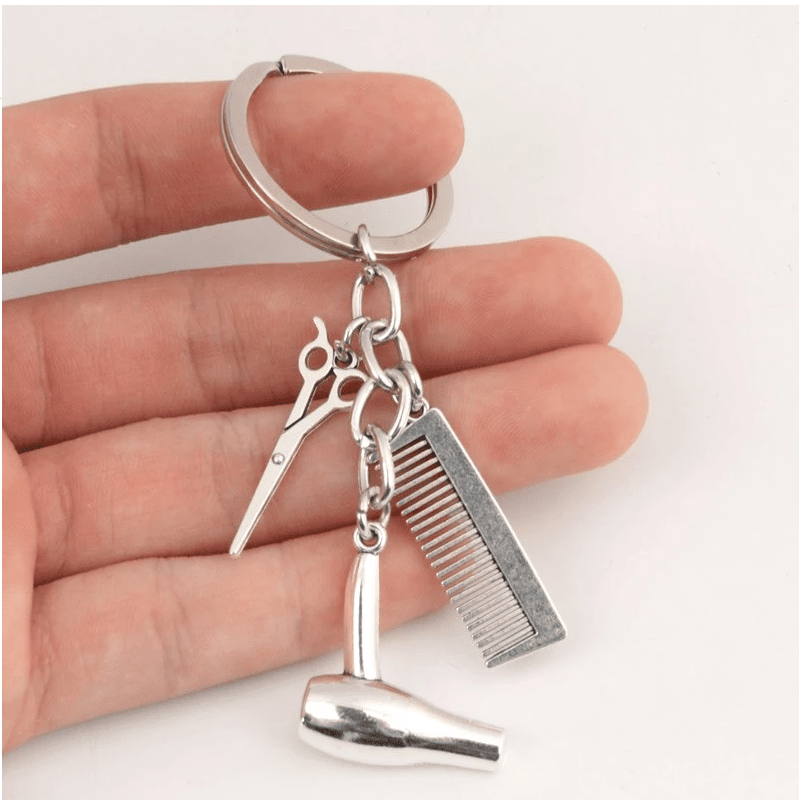 Llavero peluquero tijera peine secador mini metalico - imagen 4