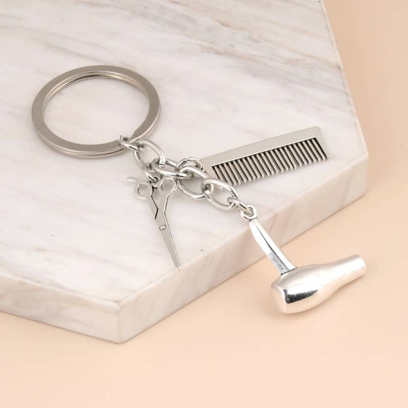 Llavero peluquero tijera peine secador mini metalico - imagen 2