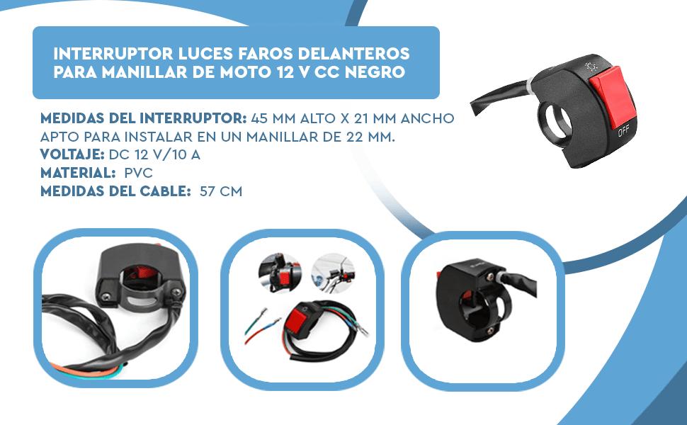Banner - Interruptor luces faros delanteros para manillar de moto 12 V CC negro